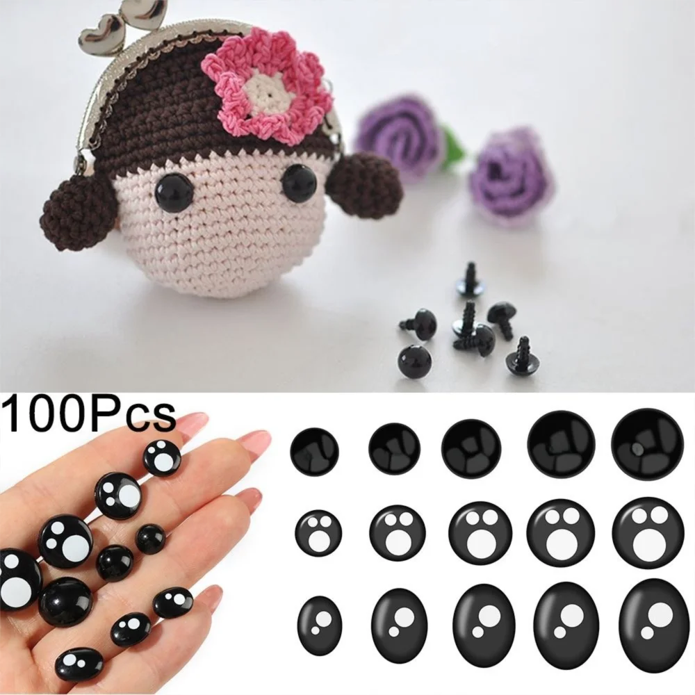 100 Stück 8/12/14 mm Kawaii Puppenaugen Cartoon Sicherheitsaugen Nase Spielzeug Teddybär Stofftiere DIY Snap Tierpuppe Puppenzubehör – Detail 3