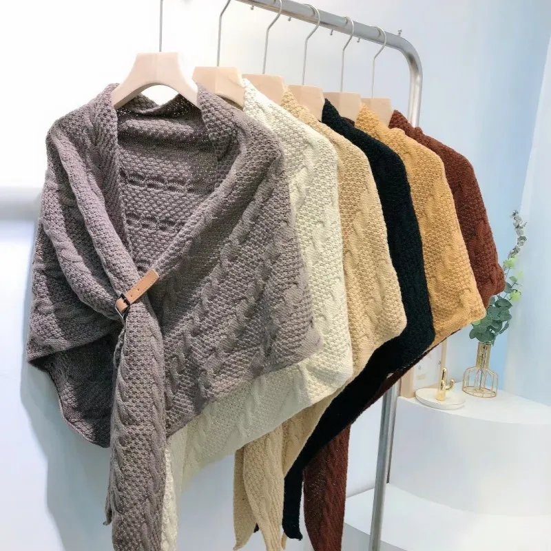 Winter Shawl Thickened Warm Cloak Wool Scarf Cashmere Knitting Scarf Women Bandana Pashmina Scarves Poncho Foulard Hijab