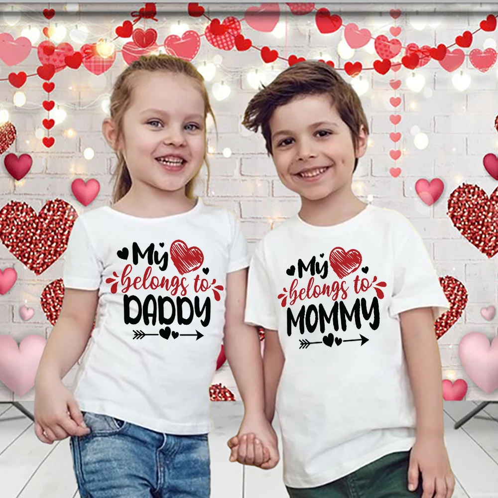 

My Heart Belong Daddy/mommy Print Kids T Shirt Children T-Shirt Girls Boys Valentine's Day Look Outfit Child Holiday Top Clothes