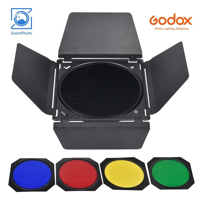 

Godox BD-04 Barn Door Honeycomb Grid 4 Color Gel Filters for AD-R6 Standard Reflectors AD600Pro