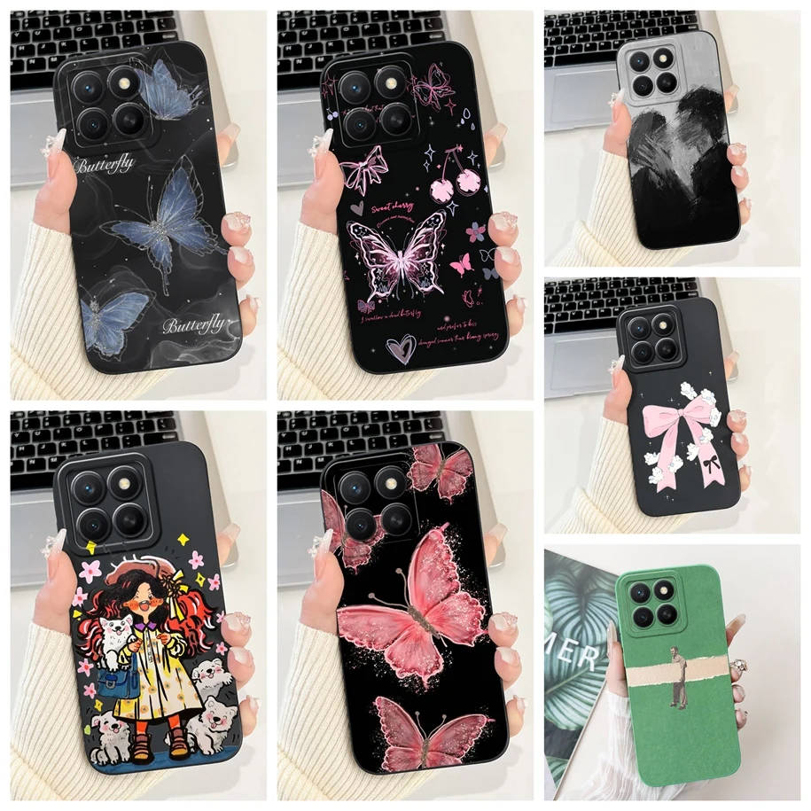 Fashion Girl Butterfly Soft Silicone Couple Phone Case Cover, Compatible with Honor X8C 2025