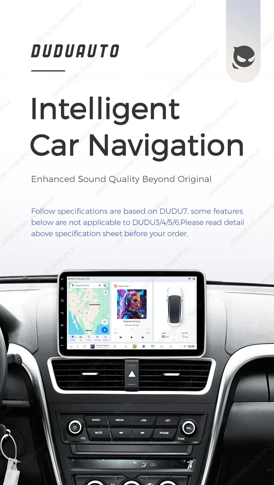 DUDUAUTO DUDU3 DUDU7 UIS78701Din 10 Zoll Intelligentes System Autoradio Multimedia-Player 8-Kern 8+128GB Kabelloses CarPlay Android Auto DSP RDS 4G LTE WIFI Haupteinheit – Detail 1
