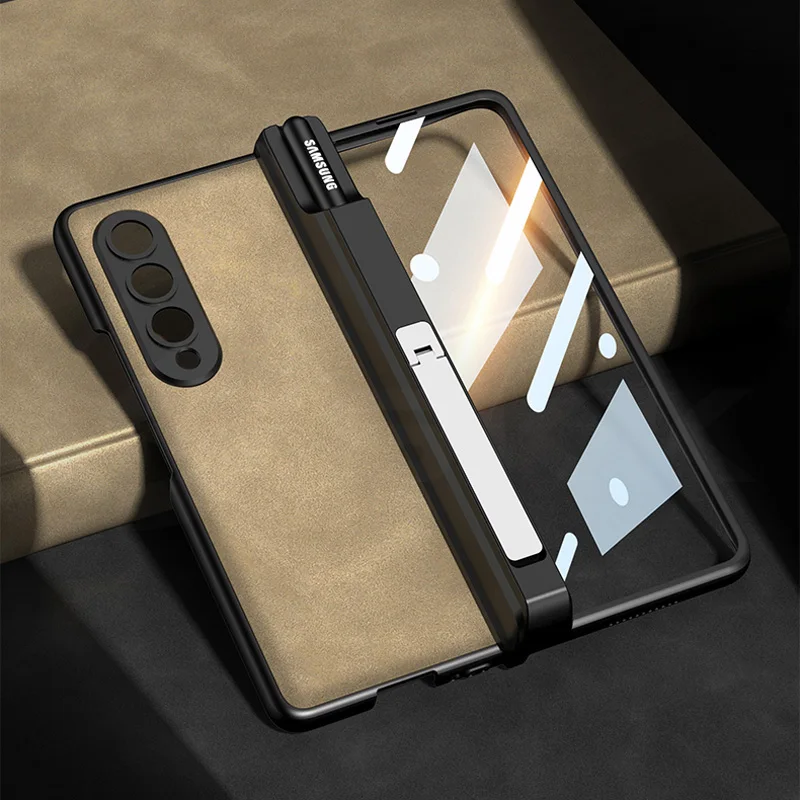 

Чехол GKK для Samsung Galaxy Z, Складывающийся чехол с магнитными петлями, матовое кожаное внешнее защитное стекло, жесткий чехол для Galaxy Z, Fold4