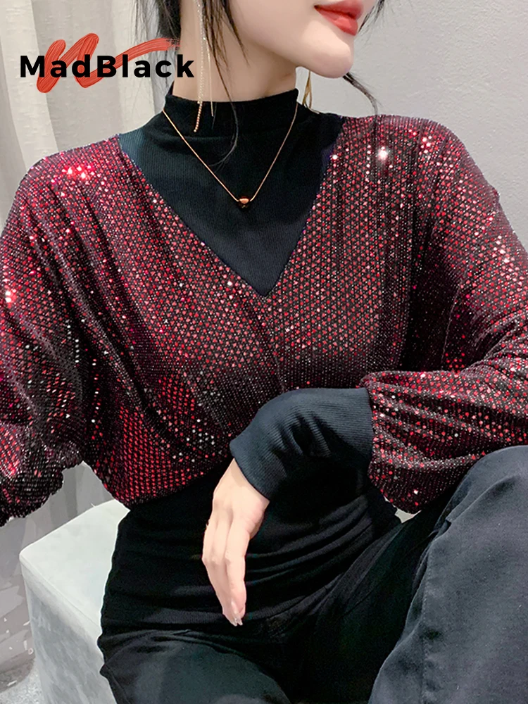 

Женская футболка с длинным рукавом и блестками, в европейском стиле