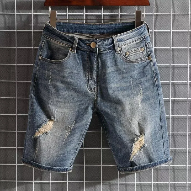 Denim Shorts For Men Loose-fit Straight-leg Casual Summer Thin Mid-length Pants Trendy Branded Men's Trousers denim shorts,summer jeans shorts