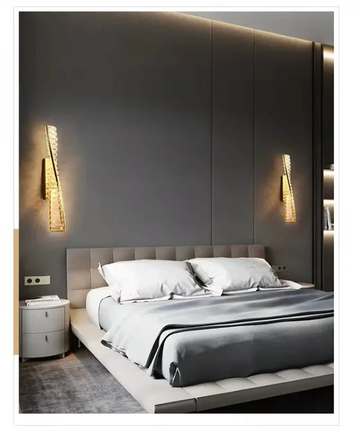 Description Picture 5 of itemNordic Luxury Crystal Wall Lamp Gold Creative Spiral Crystal Wall Lights for Bedroom Bedside Room Decor Indoor Lighting Fixtures