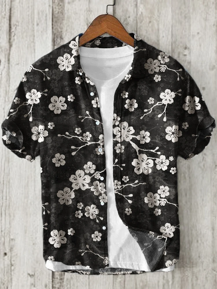 Ink And Pine Japanese Art Print Linen Shirt