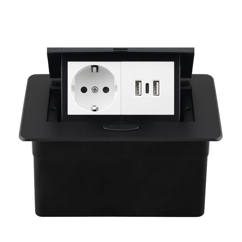 Desktop Power Socket with Dual USB and Type-C Interface, 220V Pop-Up Hidden EU Socket