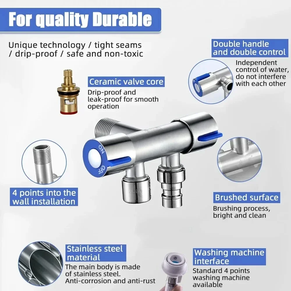 Home Bathroom Plumbing Faucet Divider 304 Stainless Steel Triangle Valve One in Two Toilet Double Switch Double Outlet