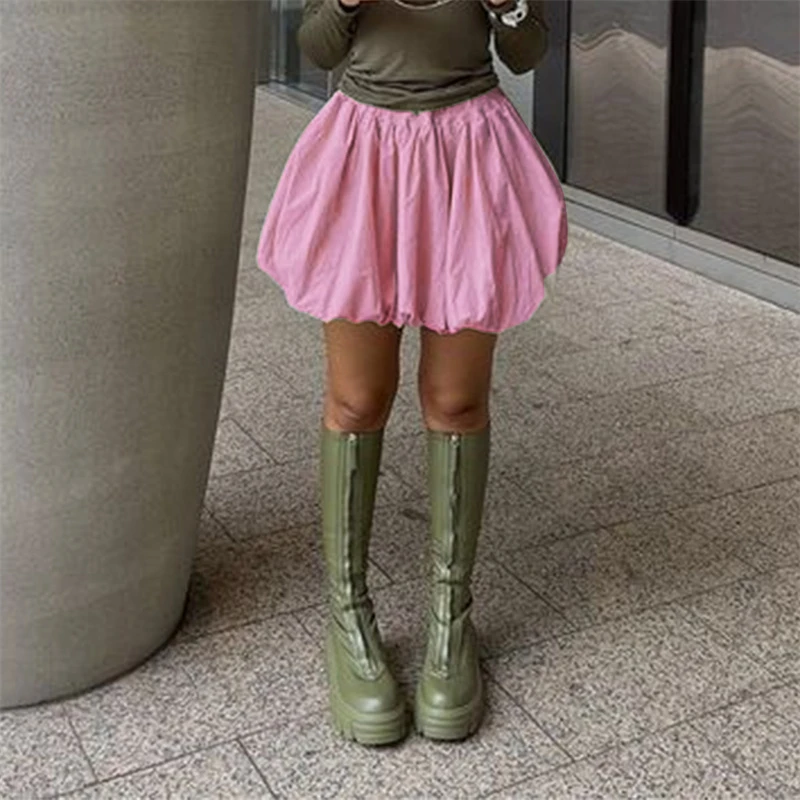 Bud Skirt 2000s Women Solid Color Elastic Waist Loose Fitting Short Mini Skirt y2k Going Out Party Skirts Streetwear