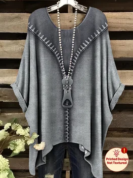 Women's T-shirt Printed Design Tops Elegant Oversized Minimalist Vintage Heart Pattern Print Irregular Hem Round Neck T-Shirt 1