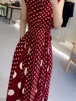 Vêtements pour femmes, été 2021, haut de gamme, pause café, paramètres formels français, robe rouge à pois pour femmes 5