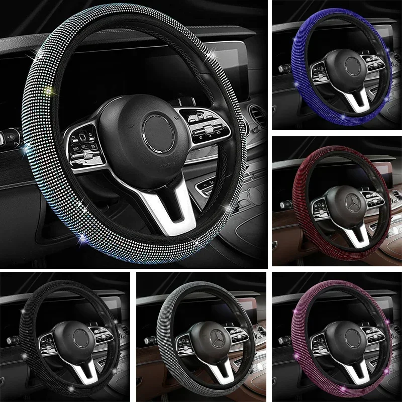 Car Steering Wheel Cover Colorful Hot Stamping Luxury Crystal Rhinestone Car Covered Auto Accessories Case Car Styling