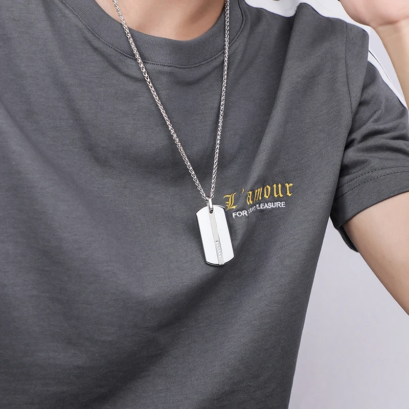 Men Pendants  Necklace for Male,Classic Tungsten Inlay CZ Stones with Titanium Steel Cuban Chain, Engraving 5