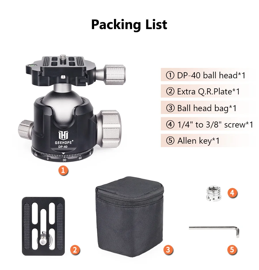 DP-40 40mm CNC 360° Panoramic Ballhead Low Gravity Center Tripod Head Load 23kg