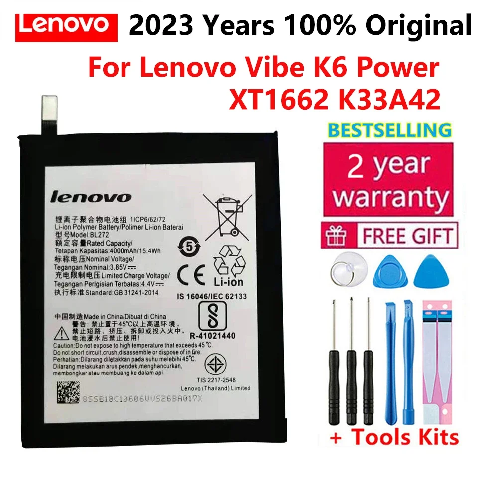 

100% Original 4000mAh battery BL272 For Lenovo Vibe K6 Power For Lenovo XT1662 K33A42 Replacement Batteries