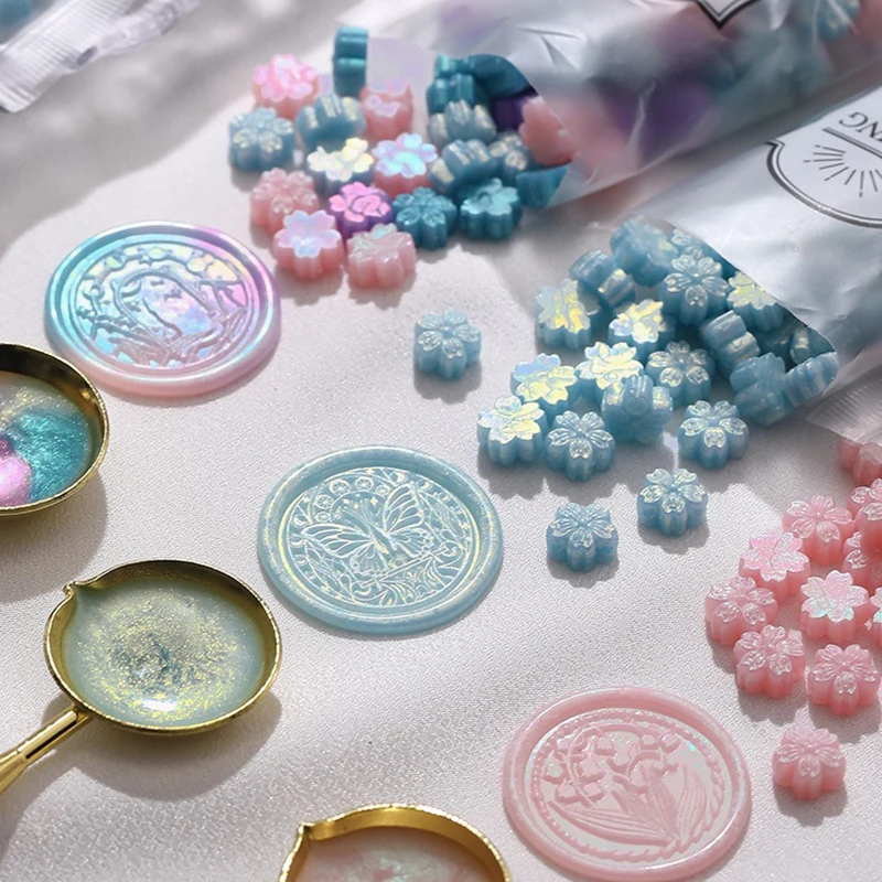 Mixed Color Glitter Sakura Wax Seal Stamp Beads DIY Gift Envelope Wedding Invitation Ancient Seal Wax Stamp Making Tools 90PCS