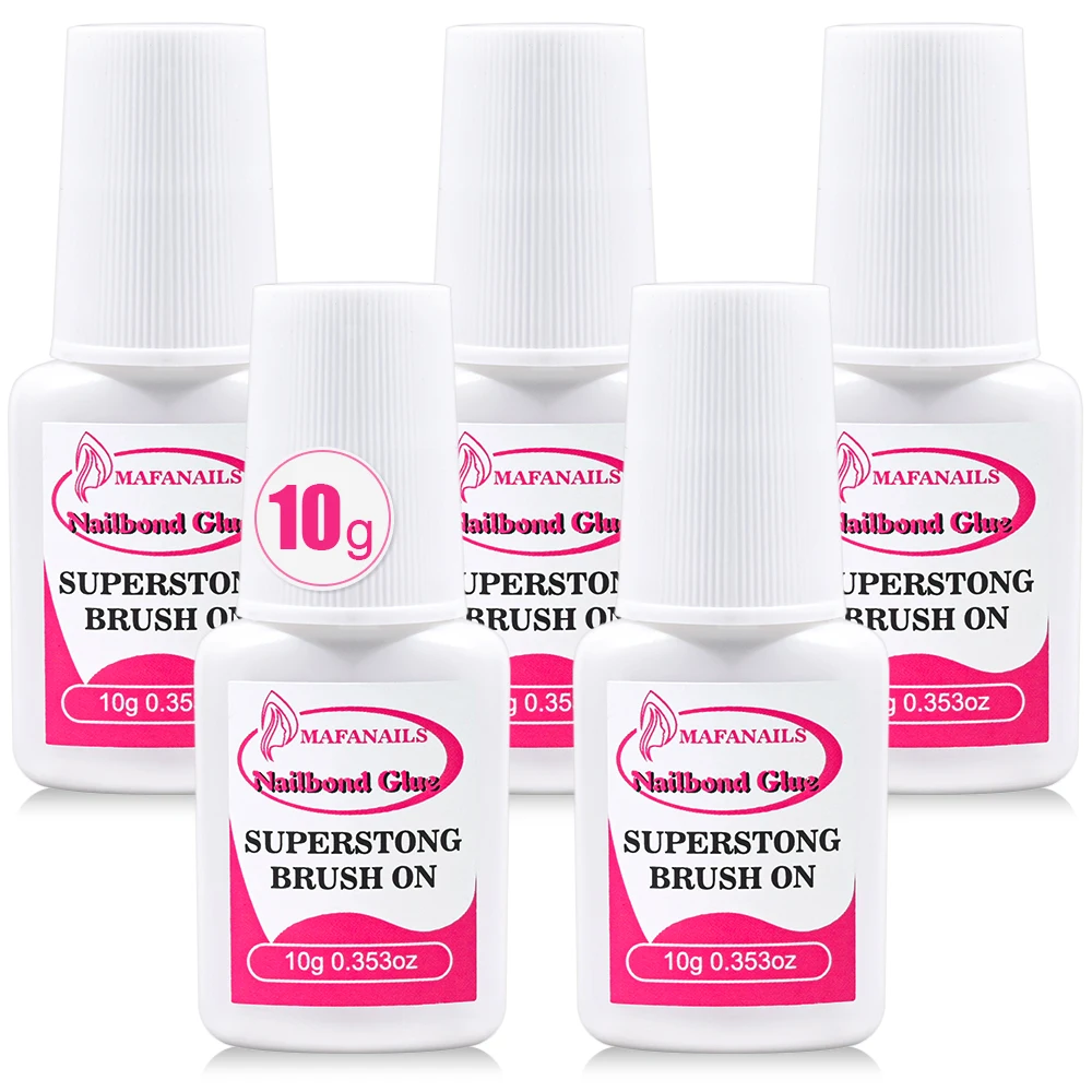 10g/Bottle Brush on Nail Glue for Acrylic Nail Tips,Long Lasting Nail Glue Adhesive Super Bond (7g/pc) Suitable for Professional 3