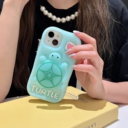 Luminous 3D Turtle Soft Silicone Glow - in - the - Dark Phone Case Holder - iPhone 14 Pro (Blue)