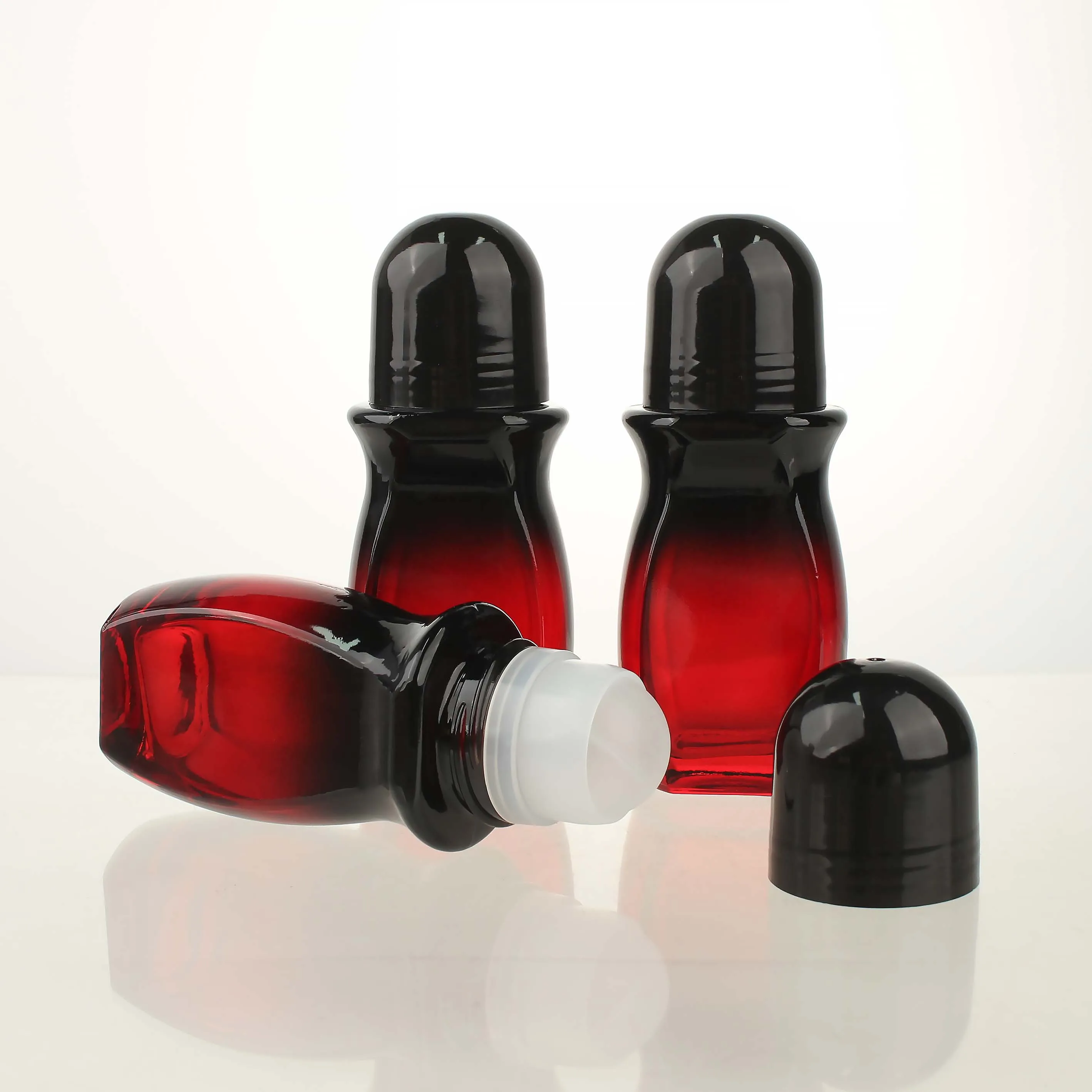 5 flaconi vuoti da 50 ml (1,67 oz) in vetro sfumato rosso con applicatore a rullo per deodorante, contenitori ricaricabili e flaconi roll-on fai da te._voghion.com