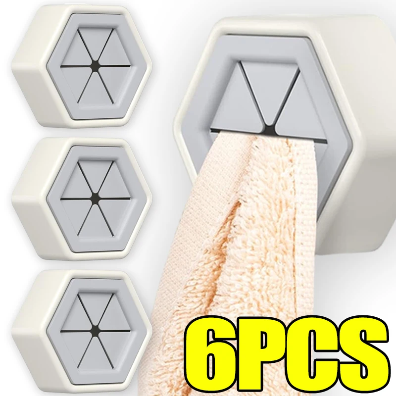 

1-6PCS Punch Free Towel Holder Portable Self-adhesive Towels Rag Cloths Clips Storage Hook Kitchen Bathroom Organizer Rack