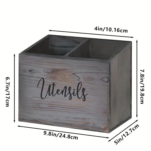 Rustic Wood Utensil Holder Caddy 4