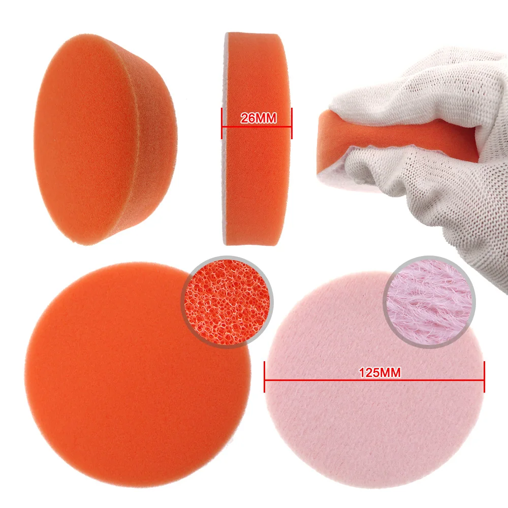 5 개/대 5 (125mm) 자동차 연마 패드 스폰지 연마 버핑 왁싱 패드 키트 도구 자동차 폴리 셔 버퍼 자동 케어 세트 오렌지