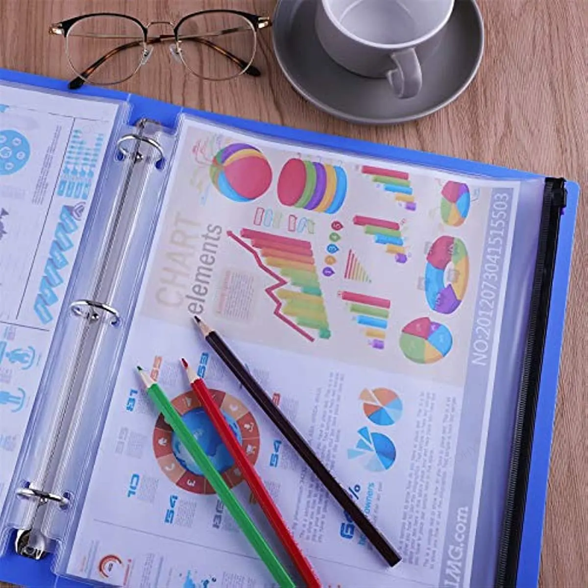 A5 A6 A7 색상 6PCS 바인더 포켓 바인더 지퍼 폴더 6 링 노트북 바인더 방수 PVC 리프 문서 파일링 포켓