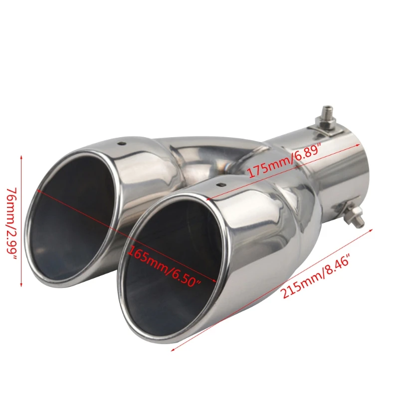 Car Exhaust Pipe Universal Double Outlet Car Muffler Tip Stainless Steel Chrome End Trim Modified Tail Throat Liner
