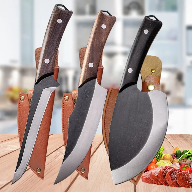 Meat Cleaver Boning Knife Set High Carbon Stainless Steel Kitchen Chef Knife Butcher Fish Fruit Vegetables Knives with Cover