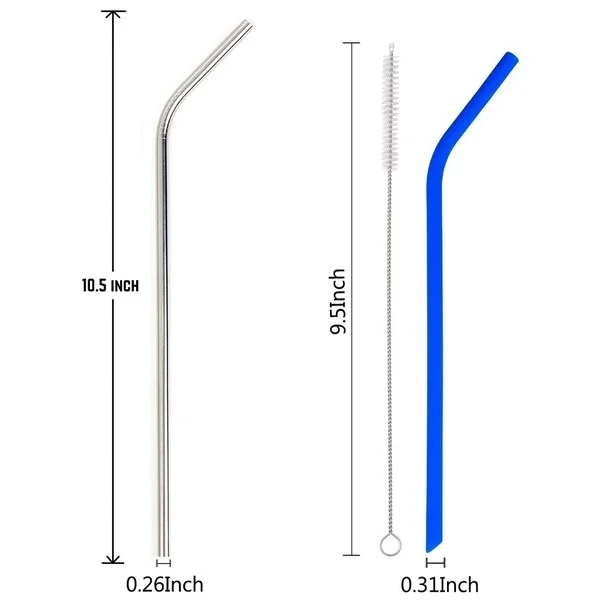 Reusable Silicone and Stainless Steel Straw Set with Cleaner Brush and Bag