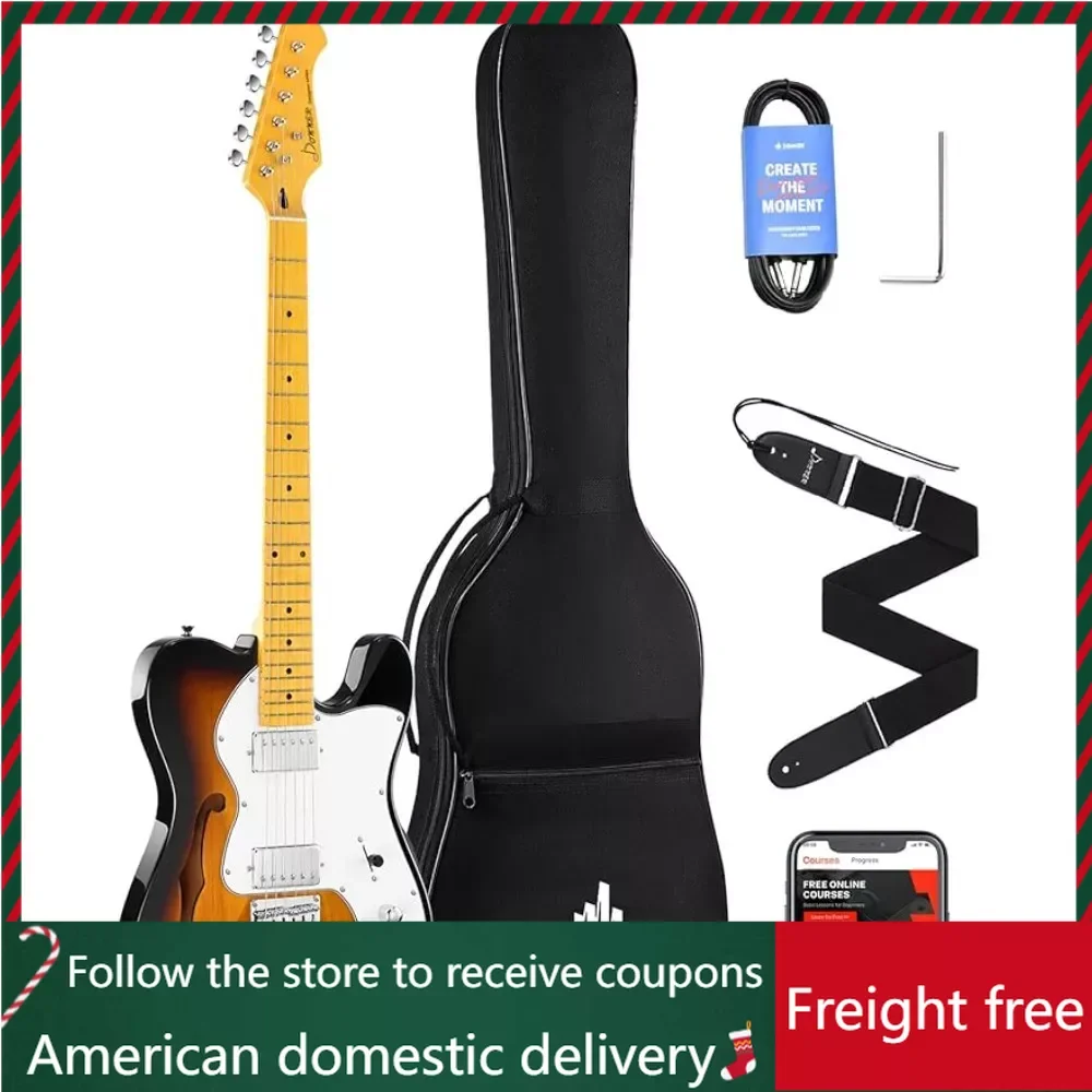 

39 Inch Jazz Electric Guitar TL Thinline F Hole Beginner Full Size Hollow Guitar with H-H Pickups,Bag, Strap, Cable Freight free