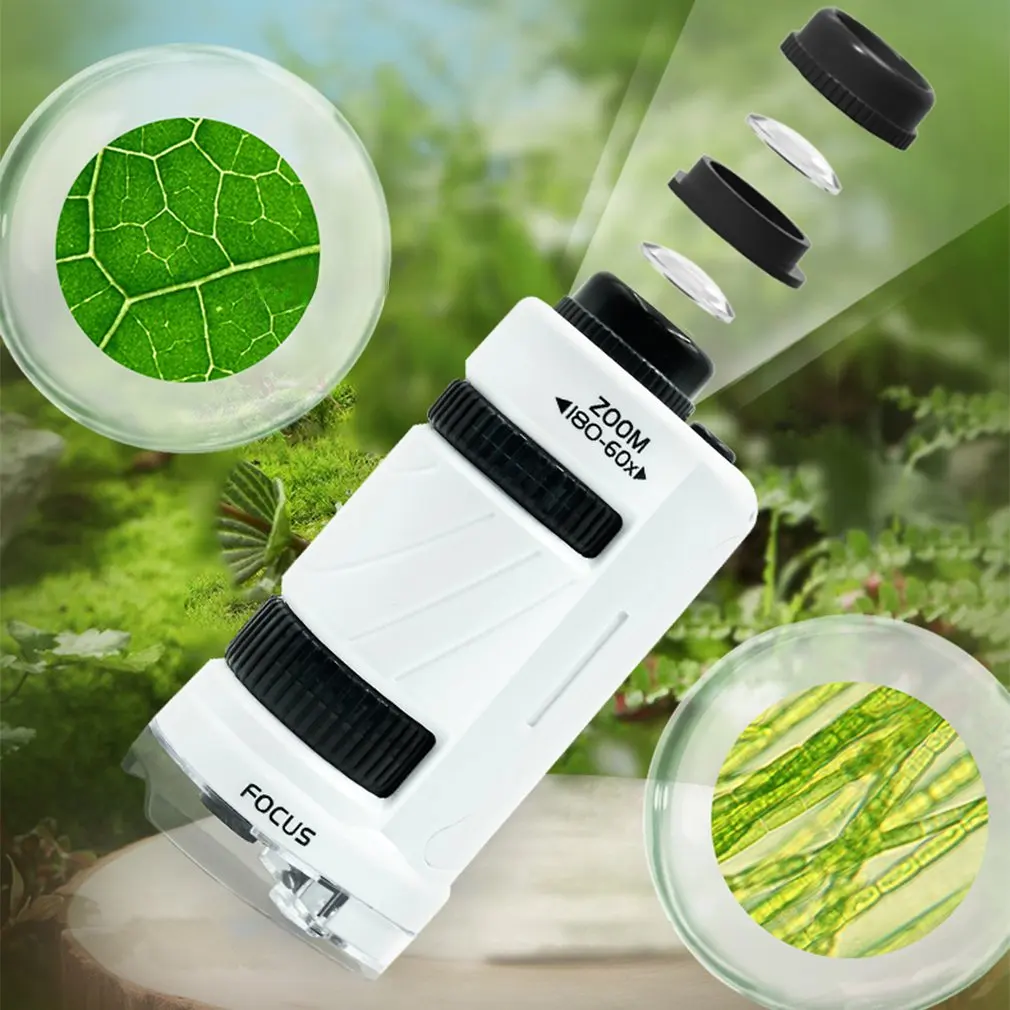 60-180x Handheld Microscope Science Experiment Set with LED Light Kindergarten Toy Handheld Children's Outdoor Toy 5