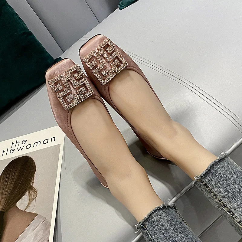 Women loafers rhinestones buckle flats ballet shoes women slip on shallow mouth moccasins elegant women's loafers party leather ballerina