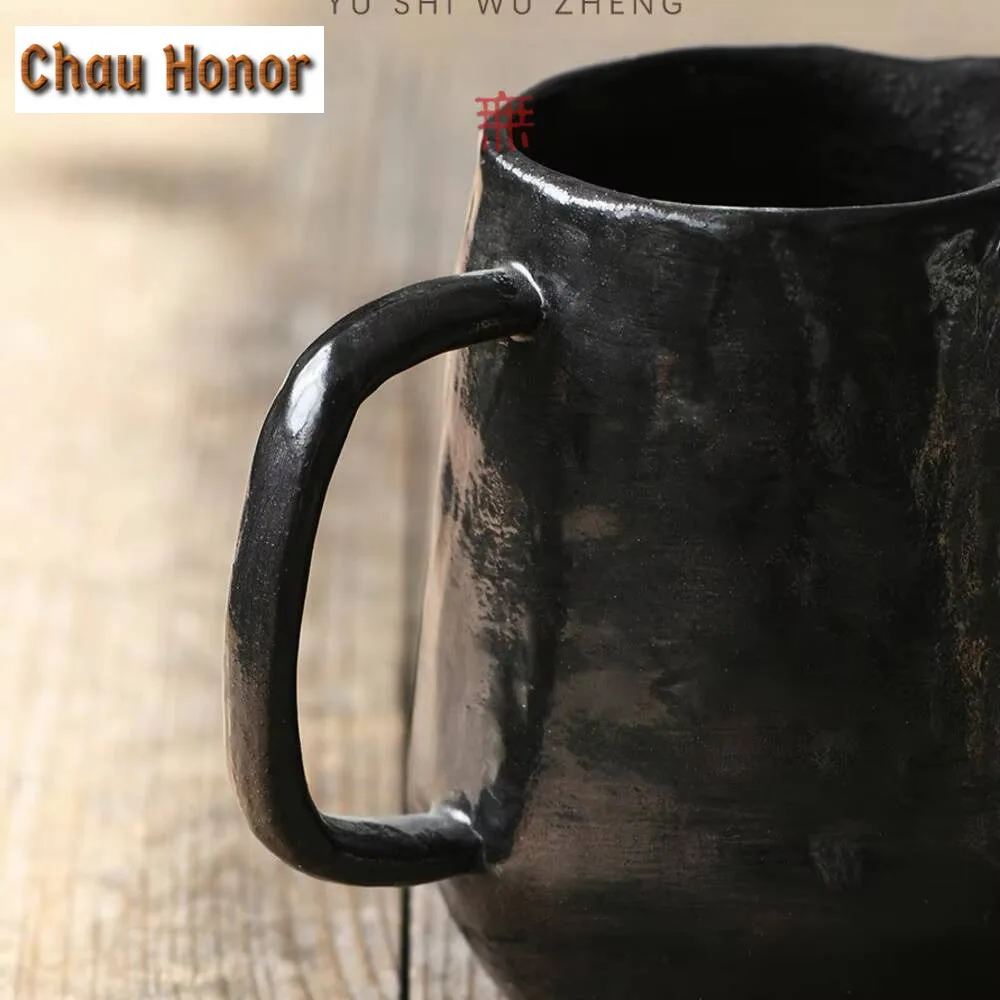300ml Japanese Rough Pottery Coffee Pot Handmade Ceramic Hand Flushing Share Cup Creative Handle Public Tea Pitcher Justice Cup