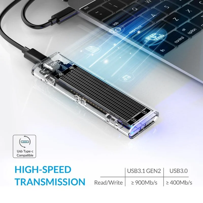 Orico m2 Ssd Case Nvme Ssd Gabinete M.2 para tipo c Gabinete de Disco Rígido Transparente para Nvme Pcie Ngff Sata m Key Ssd Disk Tcm2 - Imagem 3