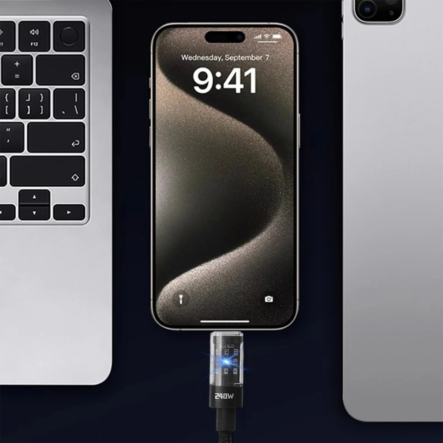 รูปสินค้า สายชาร์จ USB-C 240W พร้อมหน้าจอ LED ทนทาน ใช้ได้กับหลายแบรนด์