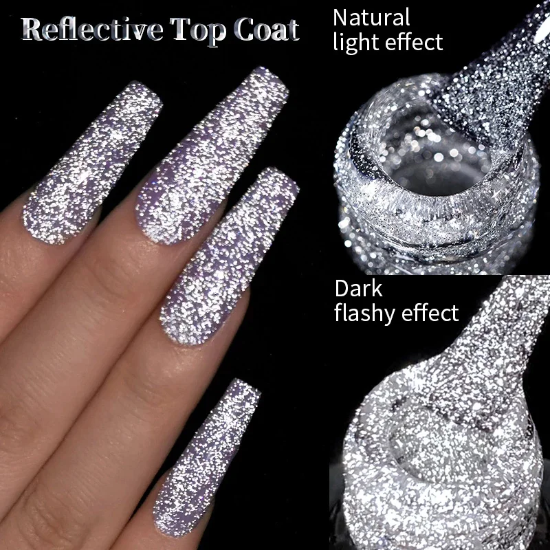 Lilycute 7ml Reflective Glitter Nail Gel Polish Effect Sparkling Soak Off Gel Semi Permanent For Manicure Nail Art UV Nail Gel