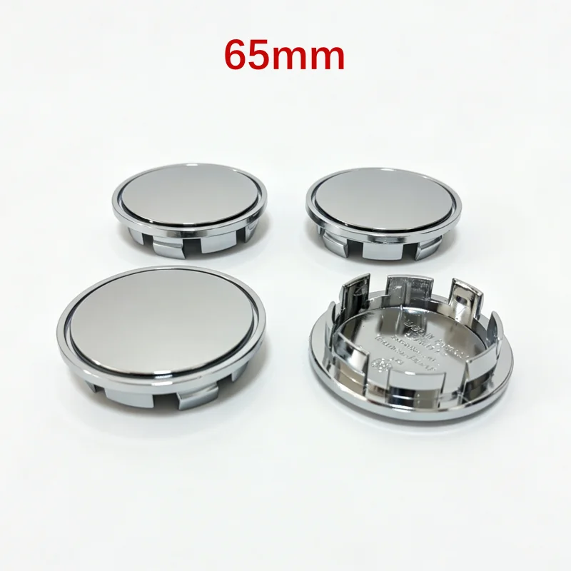 Universal Black Chrome Silver Blank Base Rim Cap Set - 4 Pieces