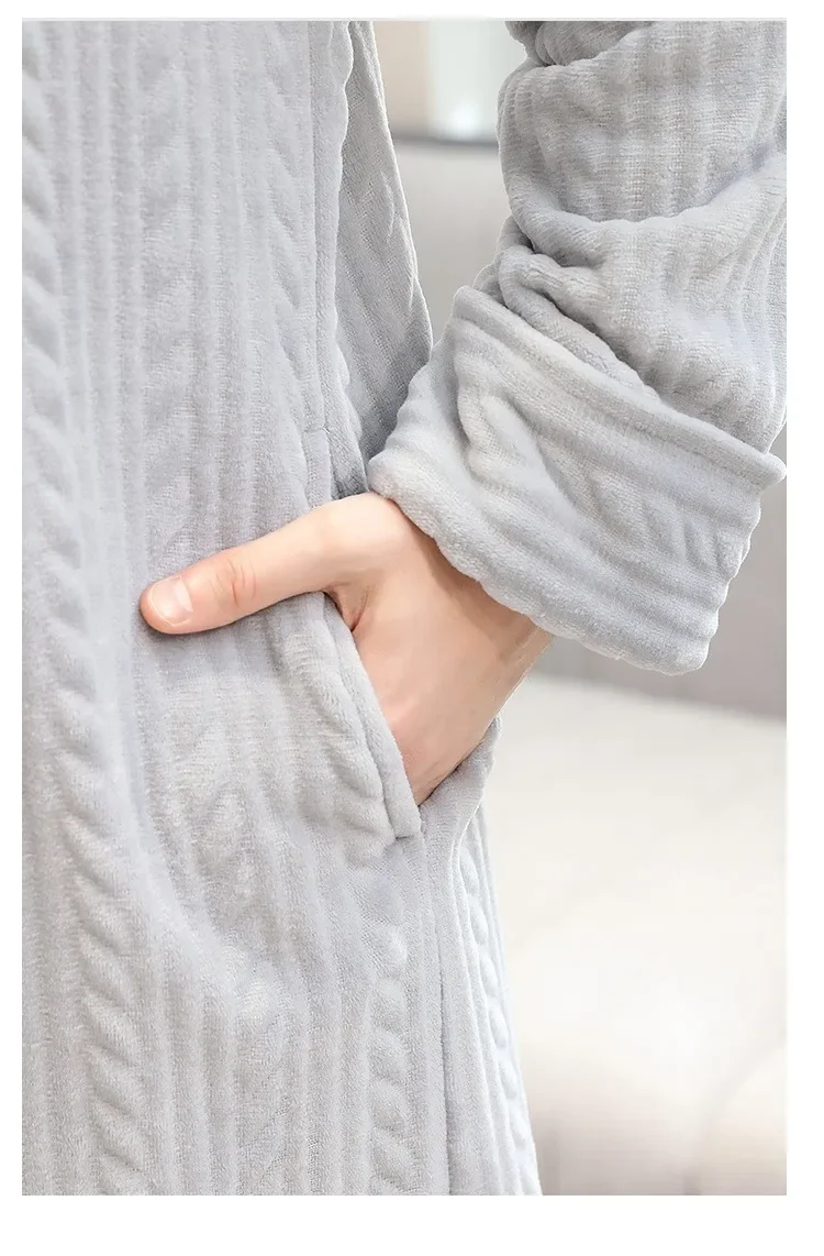 Men's Plus Fat and Oversized Home Clothes Winter Flannel Pajamas Zipper Bathrobe Warm Pajamas Solid Color Long Pajamas 13 undefined