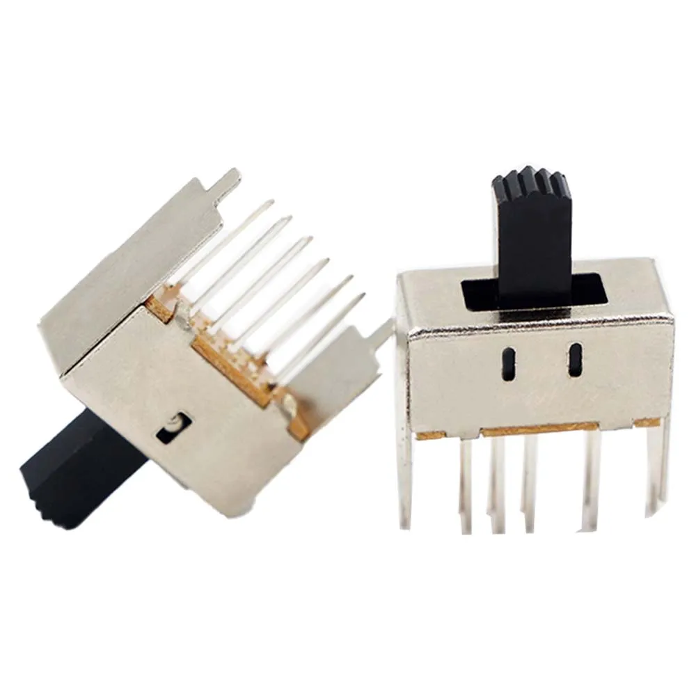 

10PCS SS-23E03 2P3T Double pole three throw 3 position slide switch 8 solder lug pin verticle type with 2 fixed pin