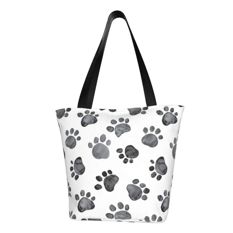 

Recycling Cat Paw Print Shopping Bag Women Shoulder Canvas Tote Bag Portable Dog Paws Prints Animal Groceries Shopper Bags