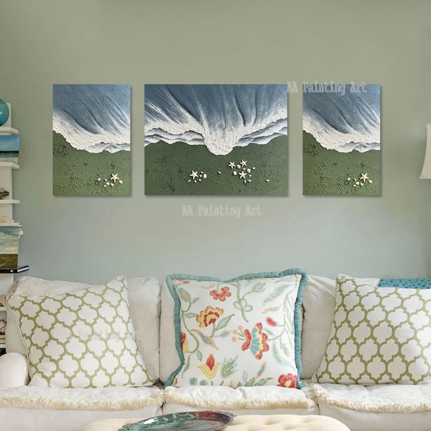 

Bedroom Decorative Item Nordic Abstract 3 Pieces Group Oil Painting Beach Sea Wave Canvas Wall Decor Poster Picture Art Unframed