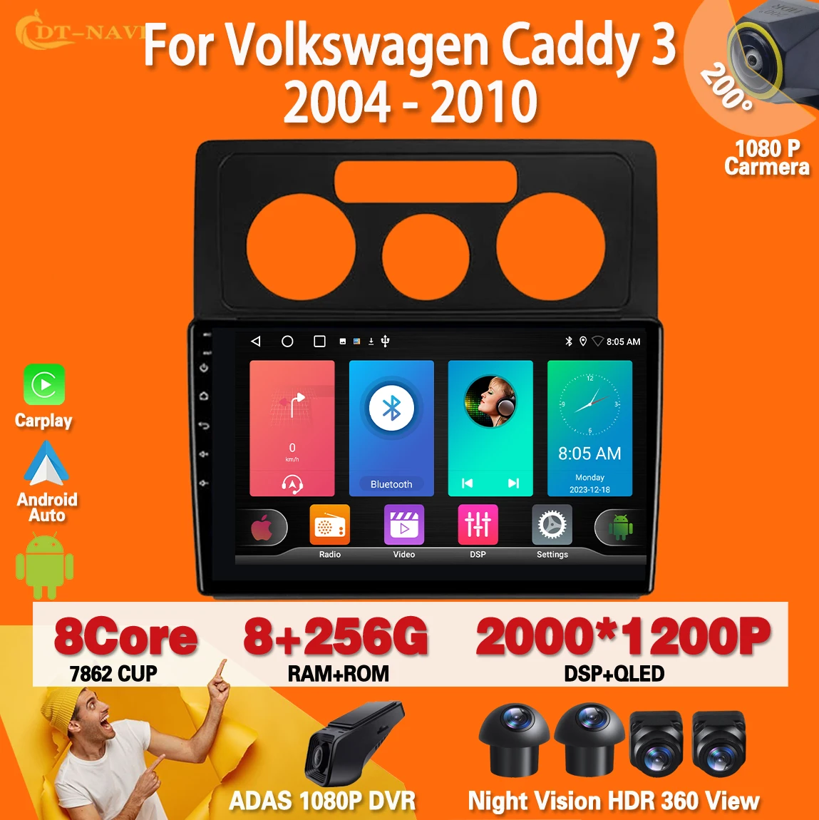

Android 13 для Volkswagen Caddy 3 2004 - 2010 радио Carplay Авто Радио стерео Мультимедийный Плеер навигация GPS No 2din DVD 4G