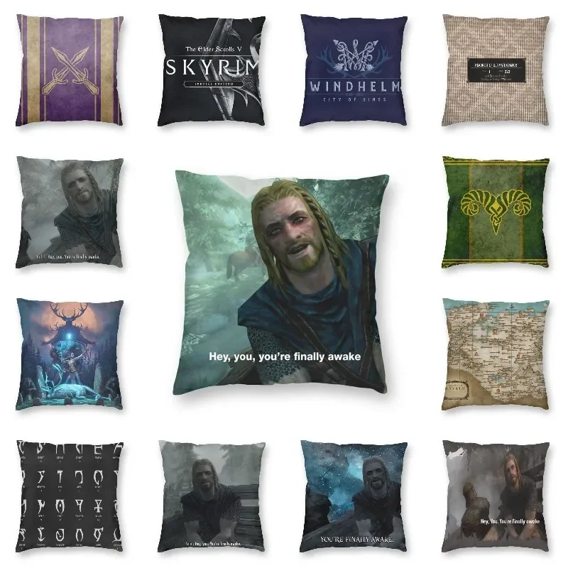 

Personalized Hey You You're Finally Awake Cushion Covers Sofa Home Decor Skyrim Meme Square Throw Pillow Cover