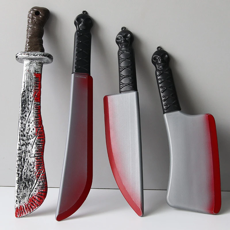 Halloween Knife Decorative Bloody Axe Plastic Fake Statue Sickle Role Playing Prop