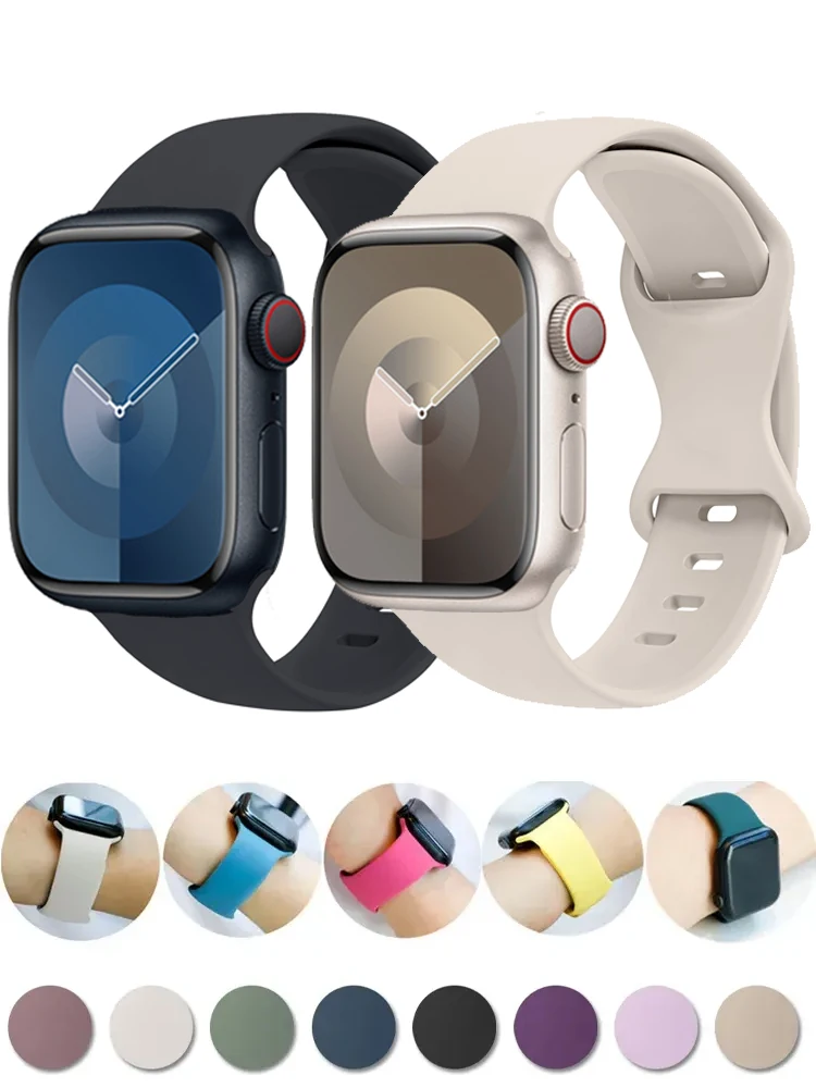 

Силиконовый ремешок для Apple Watch Band 44 мм 40 мм 45 мм 41 мм 49 мм 42 мм 38 мм, браслет для iwatch Ultra 2 series 7 se 3 5 6 8 9, аксессуары