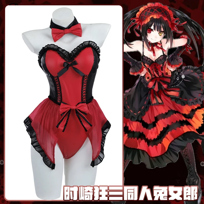 

Anime DATE A LIVE Tokisaki Kurumi Cosplay Bunny Girl Sexy Bodysuit Stretch Suit Costume deep red Jumpsuit For Women A