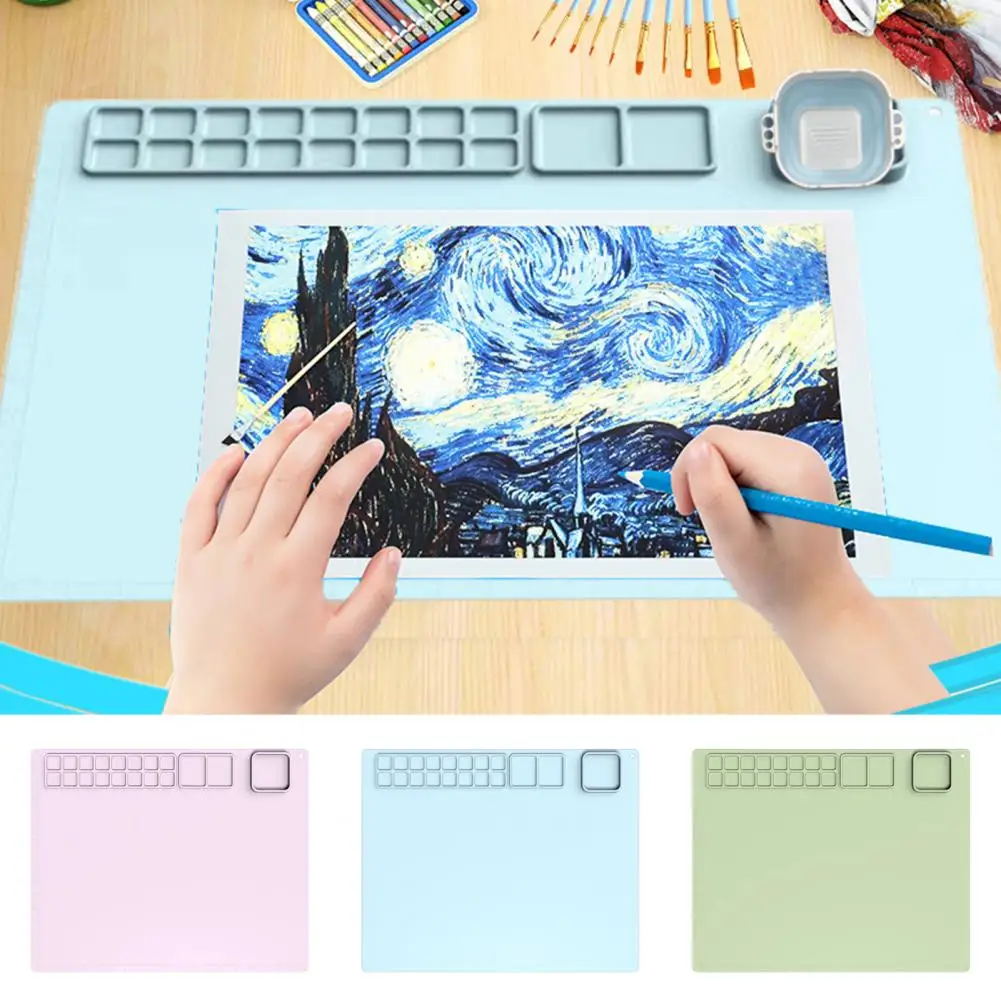 Silicone Painting Pad Graffiti Painting Pad Silicone Painting Mat with Cup Efficient Mixing Palette Drawing Pad for Kids Artists for Craft Minds