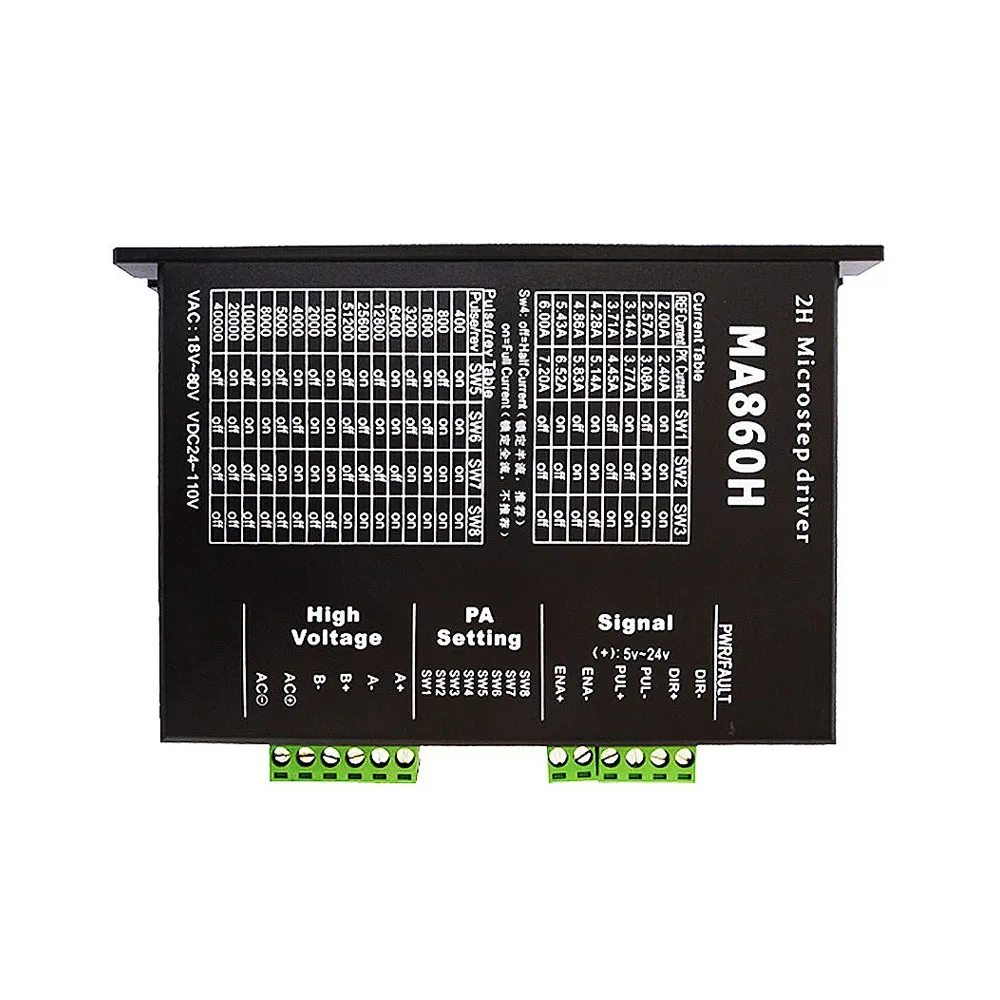 팬이 있는 입력 스테퍼 모터 컨트롤러 AC18V-80V/DC24V-110V MA860H DSP 디지털 57/86 스테퍼 모터 드라이버 400-51200 세분화